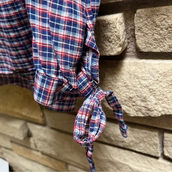 Madewell Blue Red Tie-Sleeve Linen Blend Top in Whitby Plaid Size Small - Picture 8 of 12